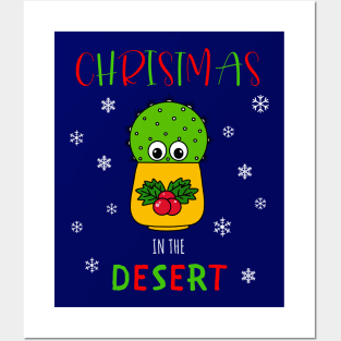 Christmas In The Desert - Cute Cactus In Christmas Holly Pot Posters and Art